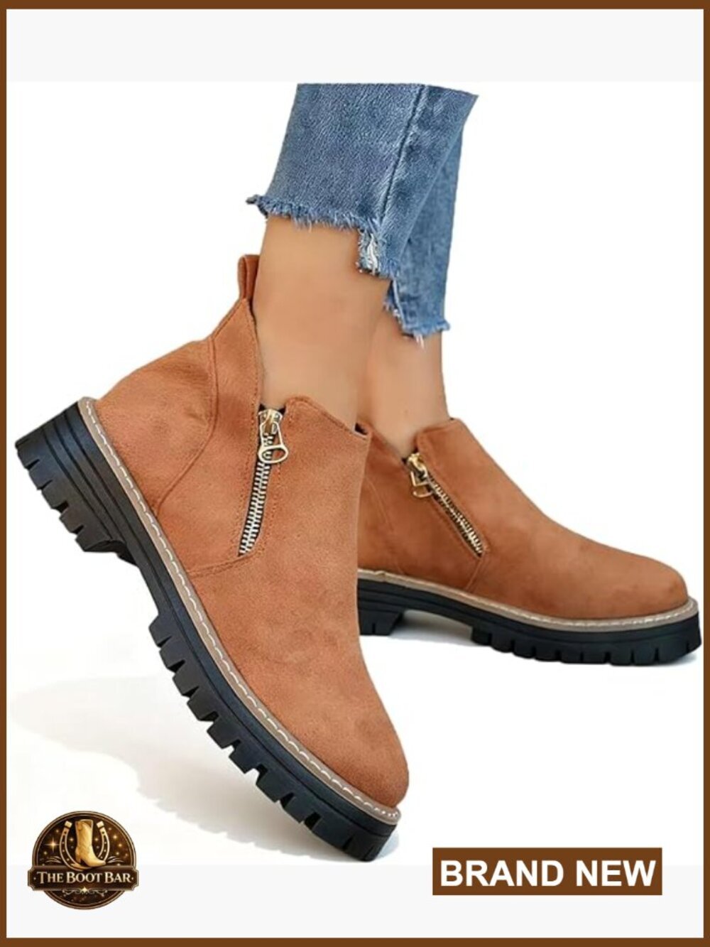 Vintage Low Heel Chunky Ankle Boots Pointed Toe Side Zipper Platform Retro